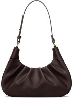 Womens Coffee Crescent Ruched Mini Hobo Underarm Handbag Purse Shoulder Bag
